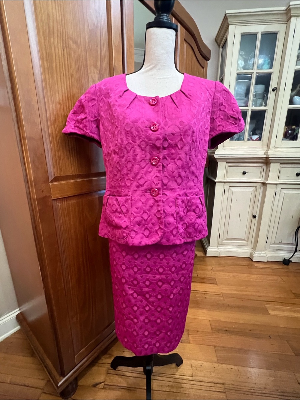 Vintage Hot Pink Textured Skirt Set